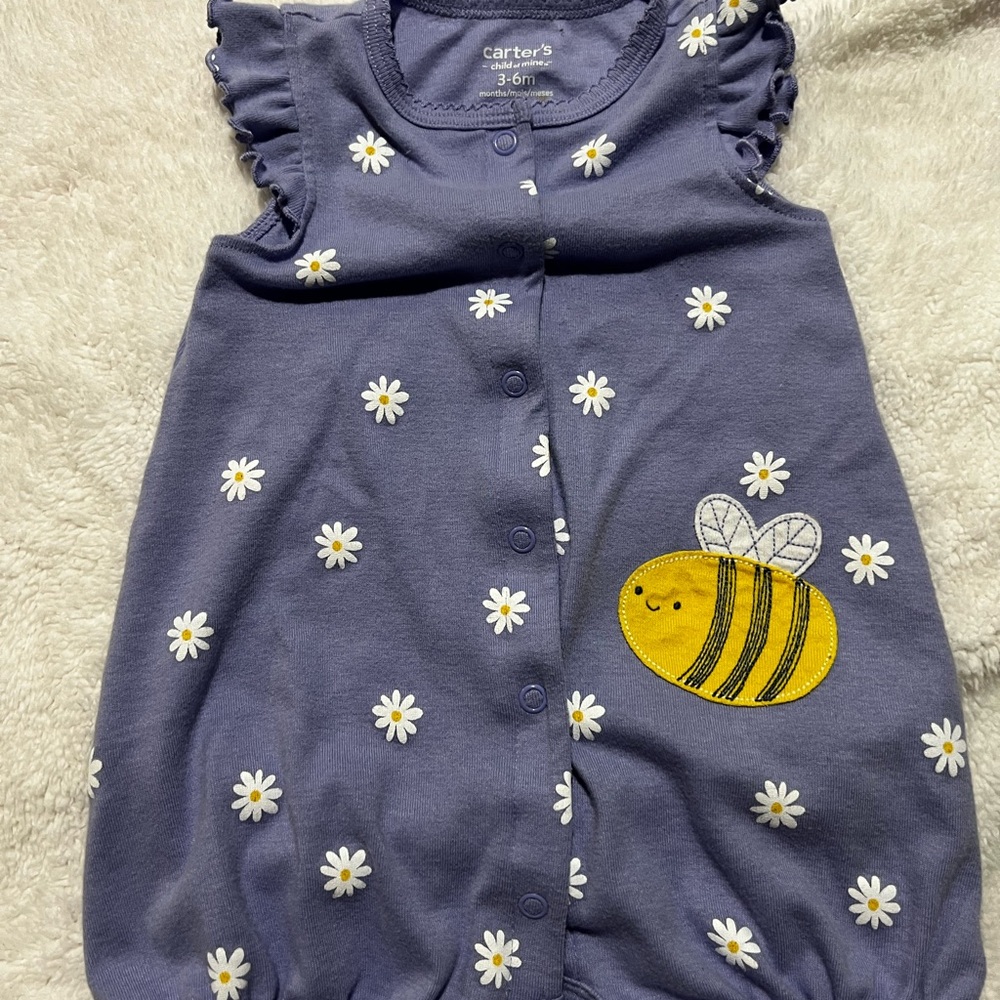 Carter's Purple Romper with Bee and Daisy Accents
